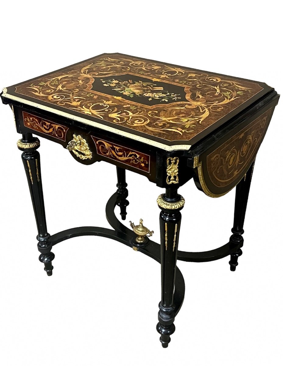 Napoleon III Salon Desk Table In Louis XVI Style Marquetry-photo-5