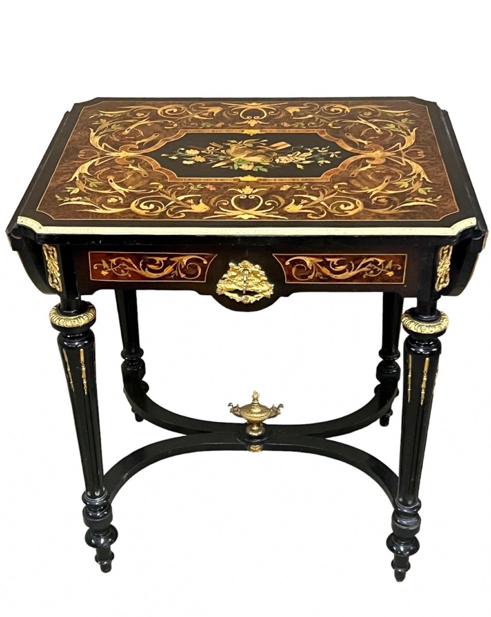 Napoleon III Salon Desk Table In Louis XVI Style Marquetry-photo-6