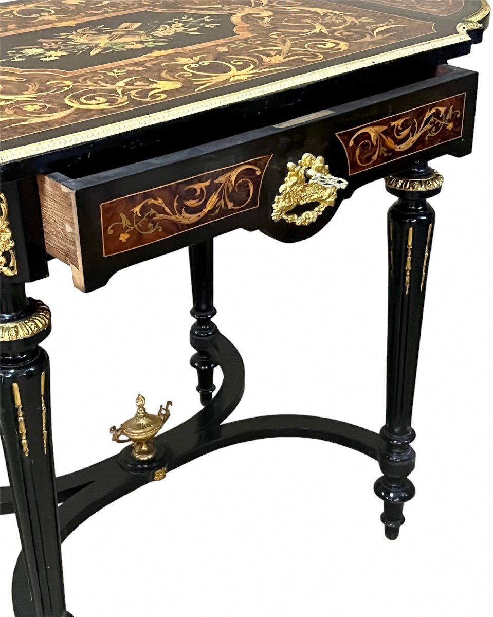 Napoleon III Salon Desk Table In Louis XVI Style Marquetry-photo-8