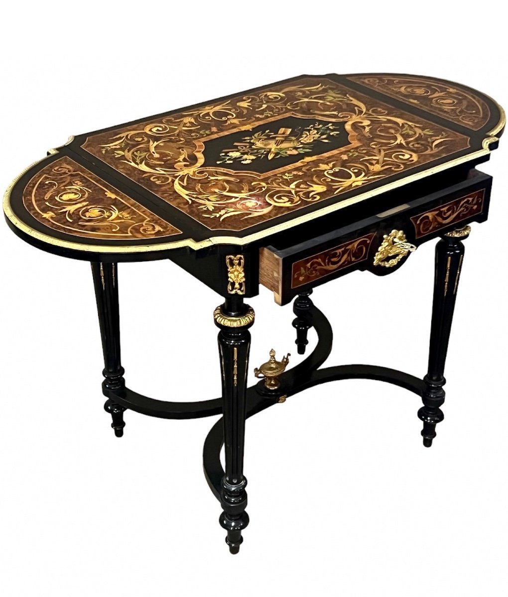 Napoleon III Salon Desk Table In Louis XVI Style Marquetry