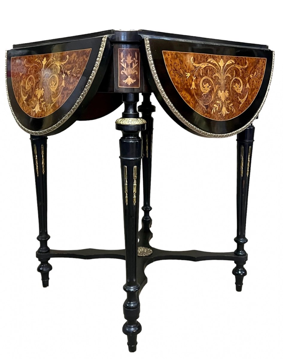 Small Salon Table Napoleon III In Marquetry With Flaps-photo-1