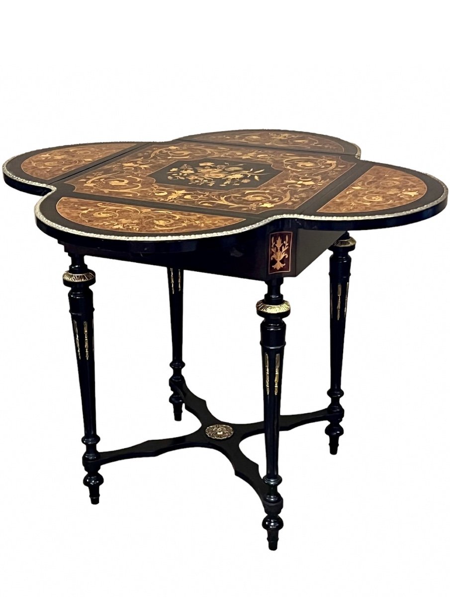 Small Salon Table Napoleon III In Marquetry With Flaps-photo-3