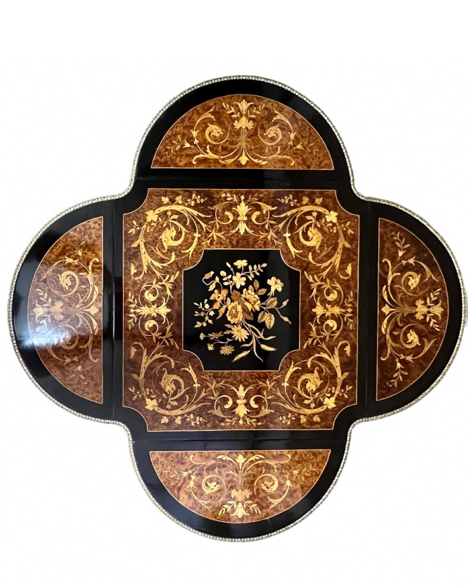 Small Salon Table Napoleon III In Marquetry With Flaps