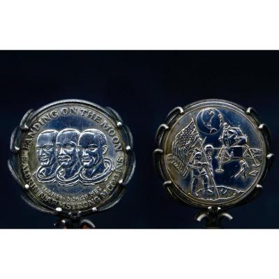 Commemorative Medal Of The First Steps On The Moon In Sterling Silver