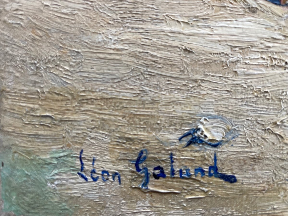 Léon Galand Oil On Canvas Lively Seaside-photo-2