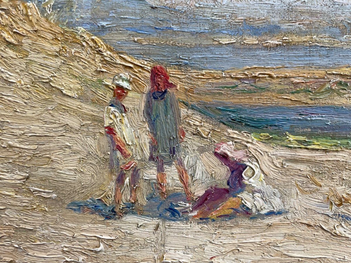 Léon Galand Oil On Canvas Lively Seaside-photo-3