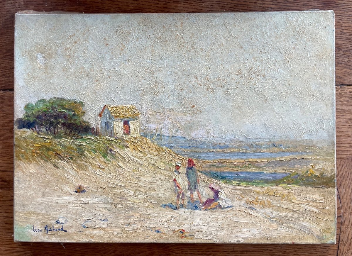 Léon Galand Oil On Canvas Lively Seaside