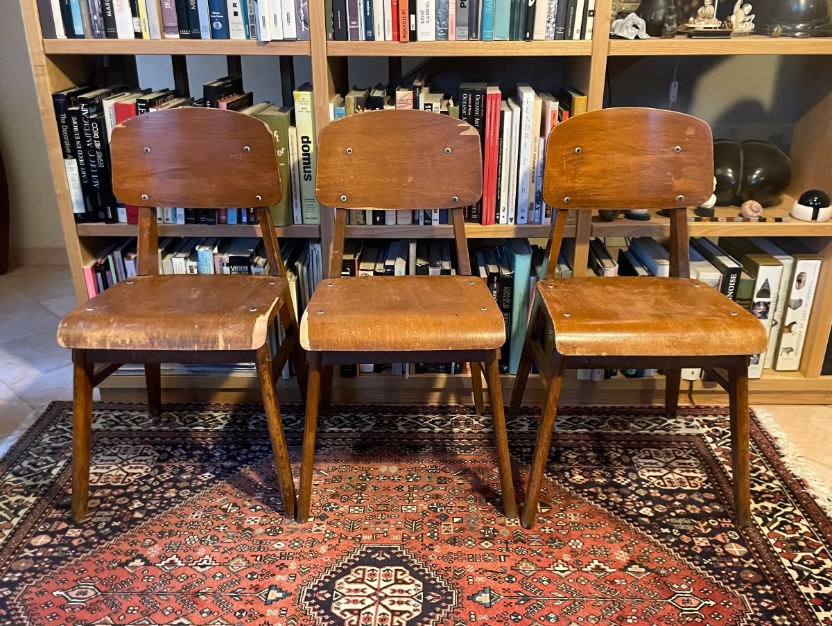 Three All-wooden Chairs By Jean Prouvé -photo-2