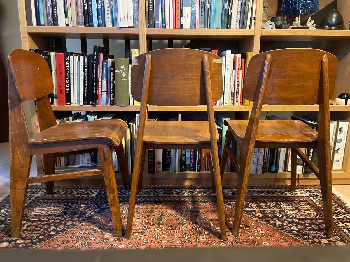 Three All-wooden Chairs By Jean Prouvé -photo-3