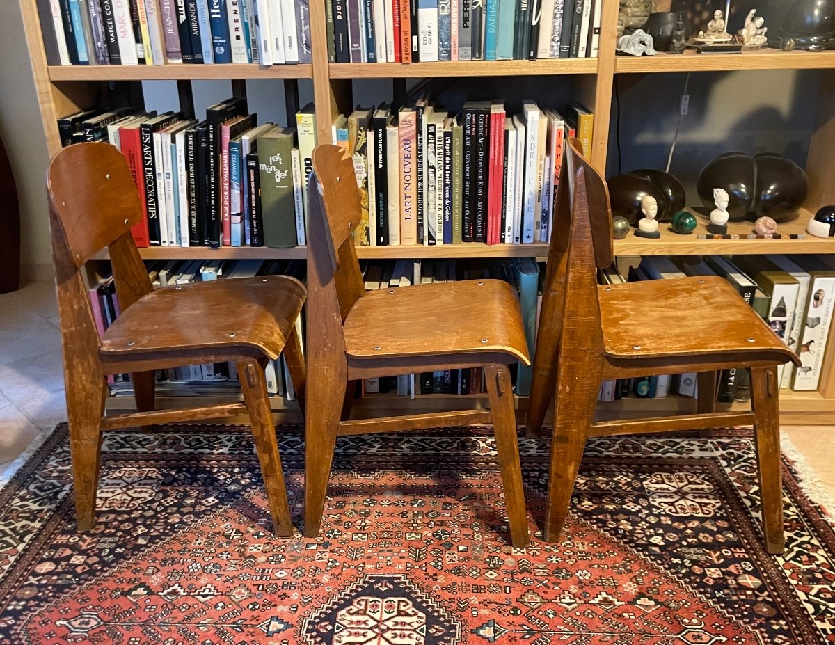 Three All-wooden Chairs By Jean Prouvé -photo-4