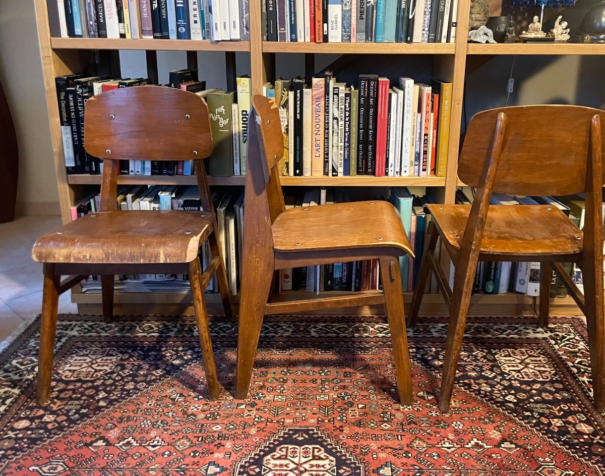 Three All-wooden Chairs By Jean Prouvé 