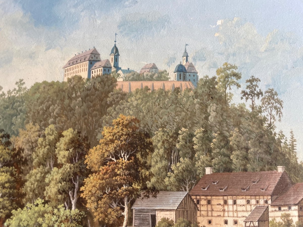 Pair Of Gouaches Early 19th Century Königstein Fortress And Landscape -photo-2