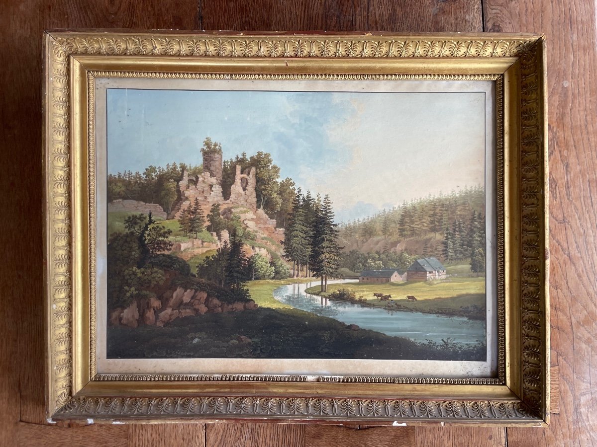 Pair Of Gouaches Early 19th Century Königstein Fortress And Landscape -photo-3