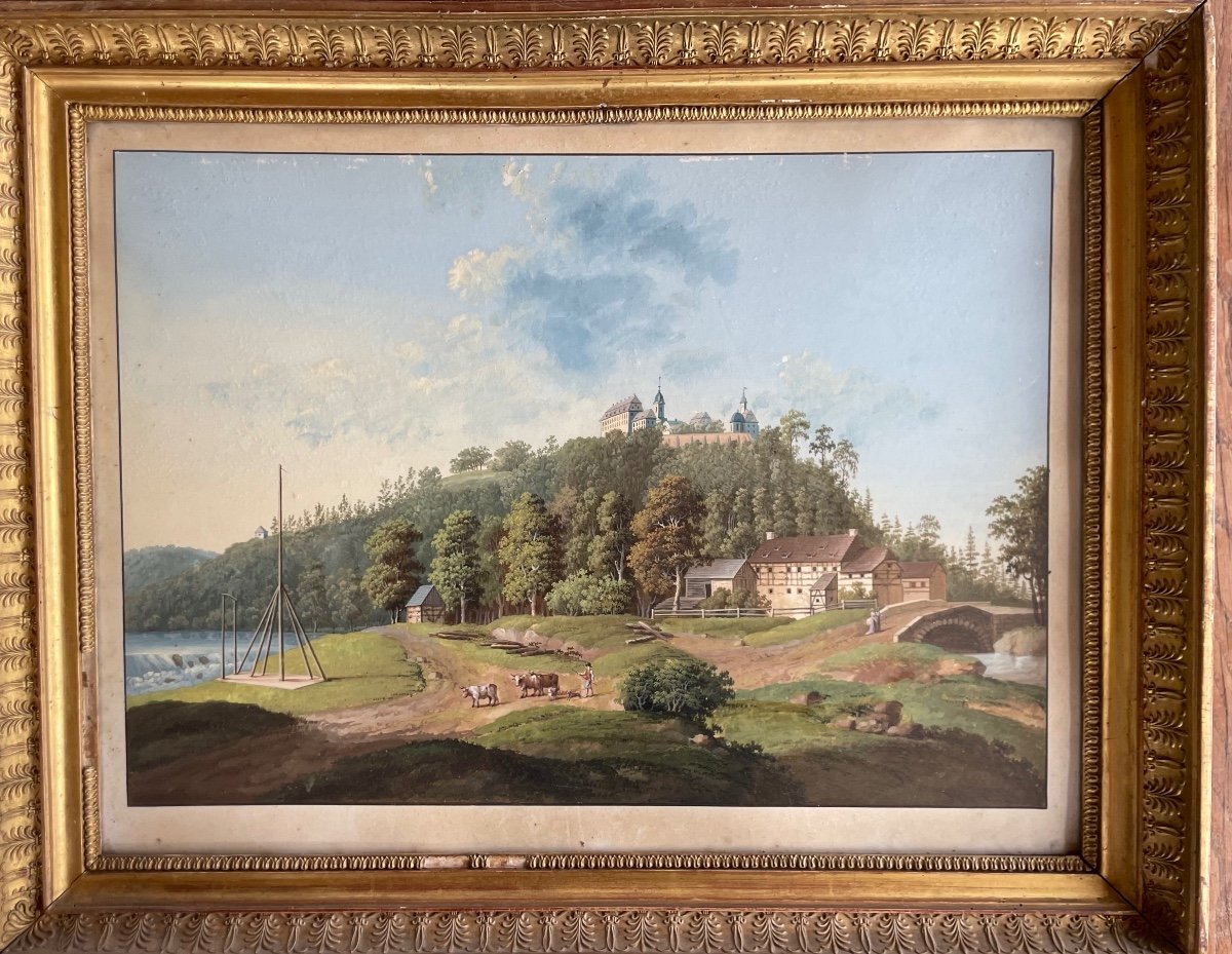 Pair Of Gouaches Early 19th Century Königstein Fortress And Landscape 