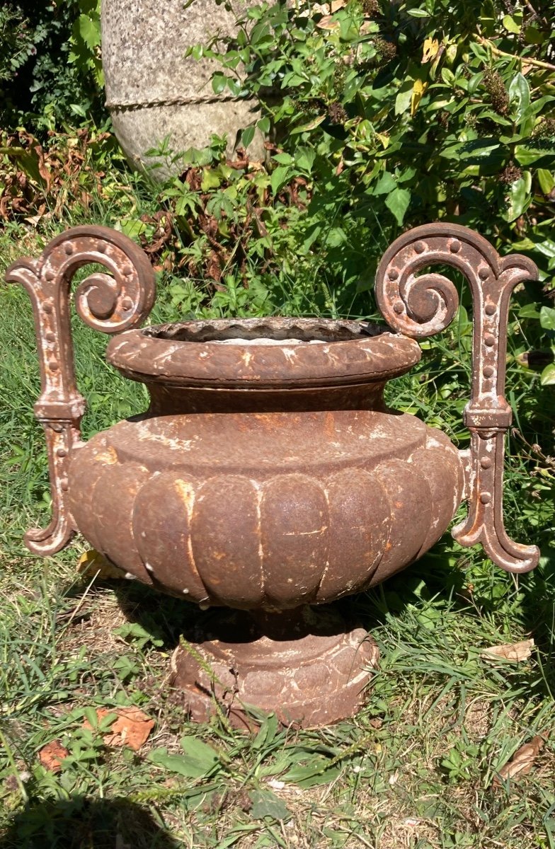 Pair Of Old Cast Iron Vases With Handles-photo-2