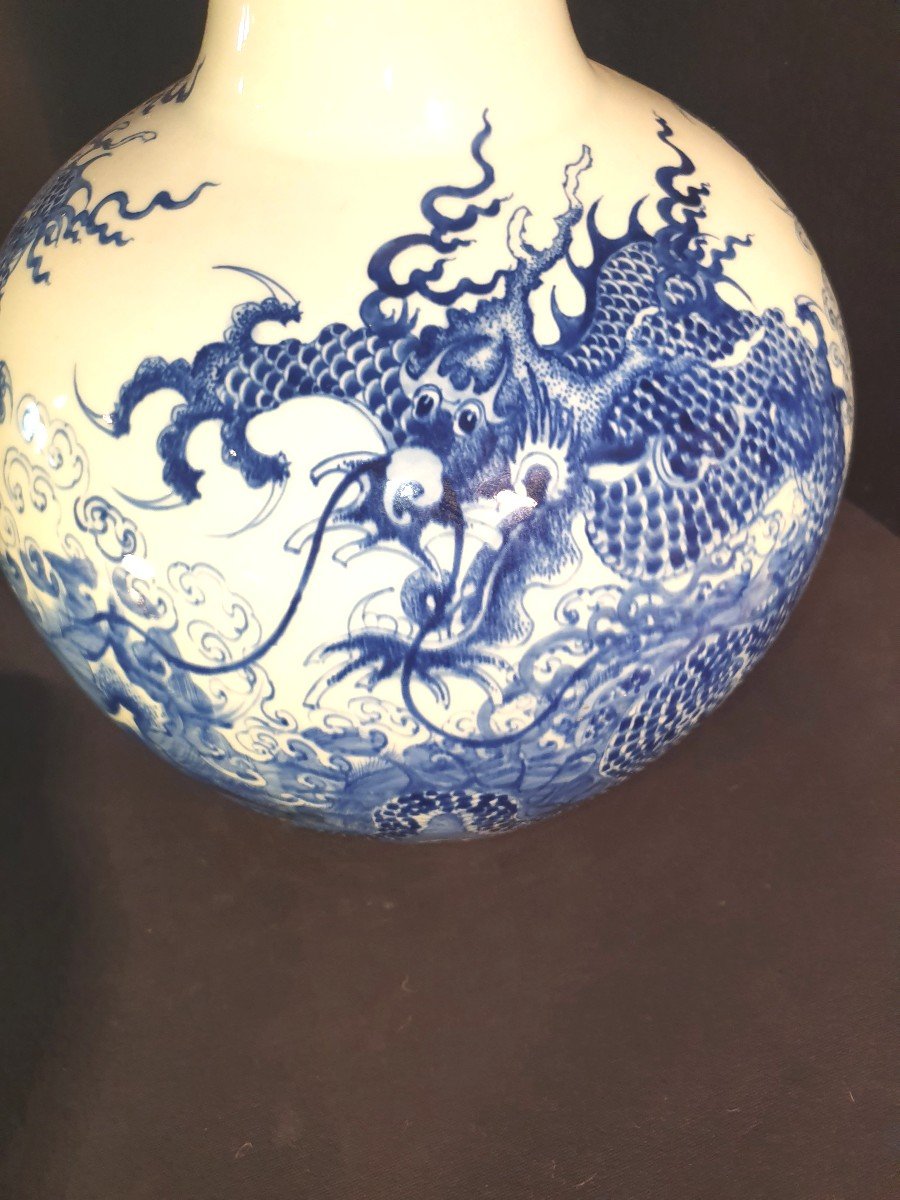 Blue And White China Porcelain Vase, Dragons-photo-3