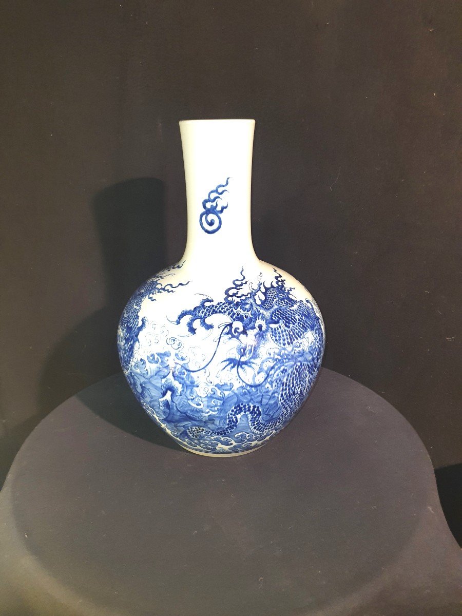 Blue And White China Porcelain Vase, Dragons-photo-2