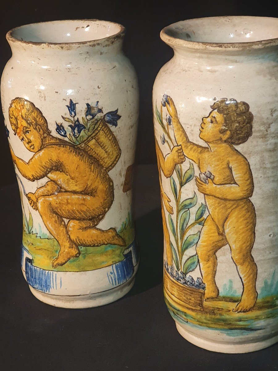 Pair Of Pharmacy Vases, Italy, Alborello.-photo-1