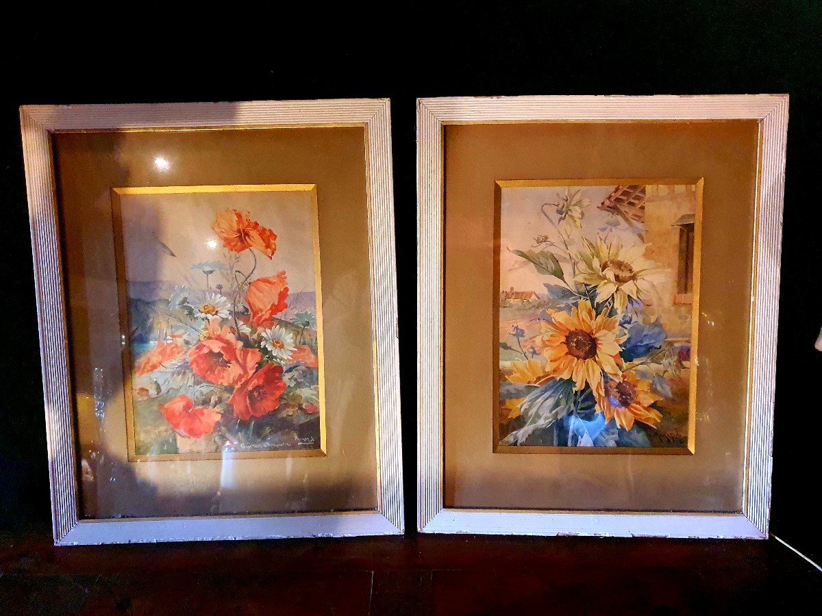 Pair Of J Murat Flower Paintings.-photo-3