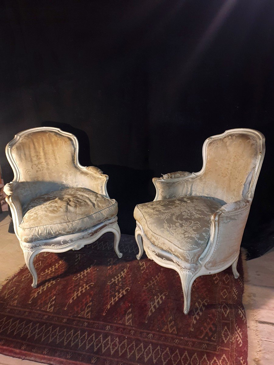 Pair Of Armchairs, Louis XV Style Bergeres.-photo-3