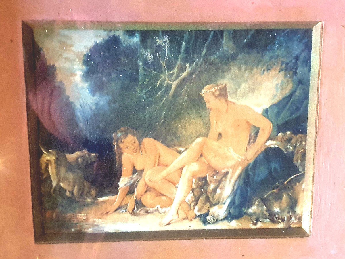 Tableau Gouache Baigneuses école Boucher.