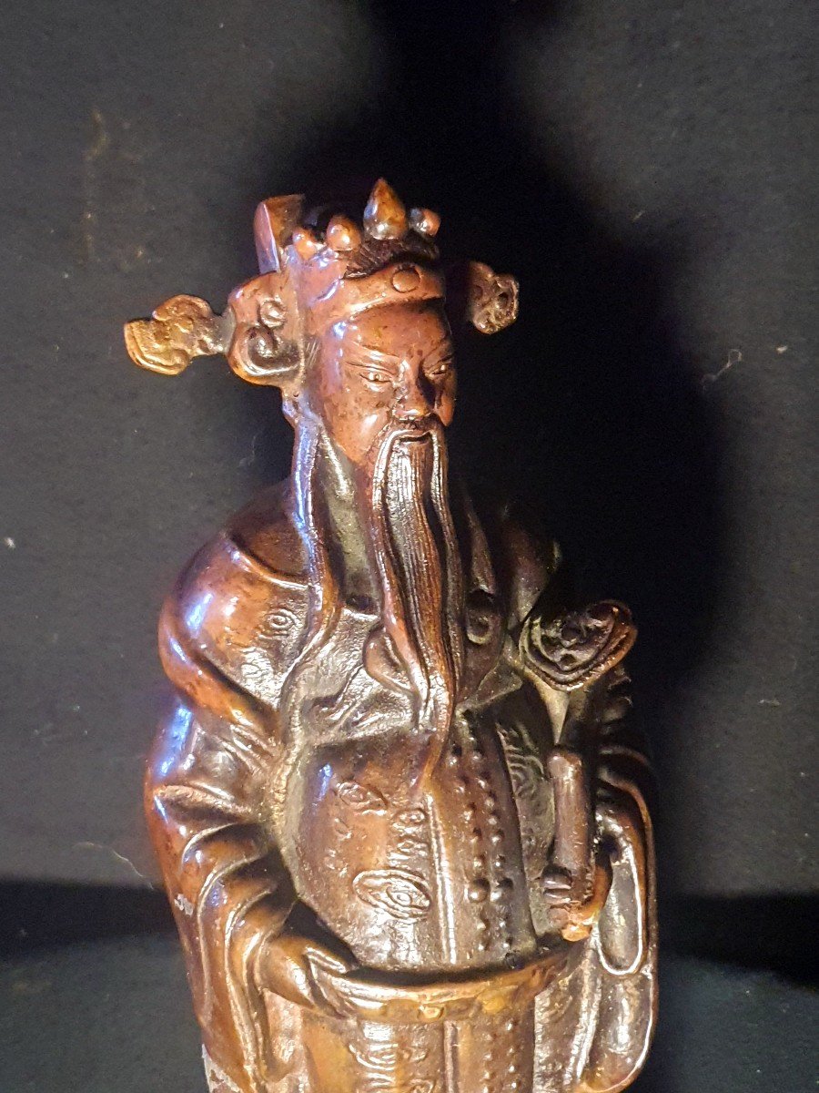 Sculpture Bronze Mandarin  Dignitaire Chine Au Ru Yi.-photo-2