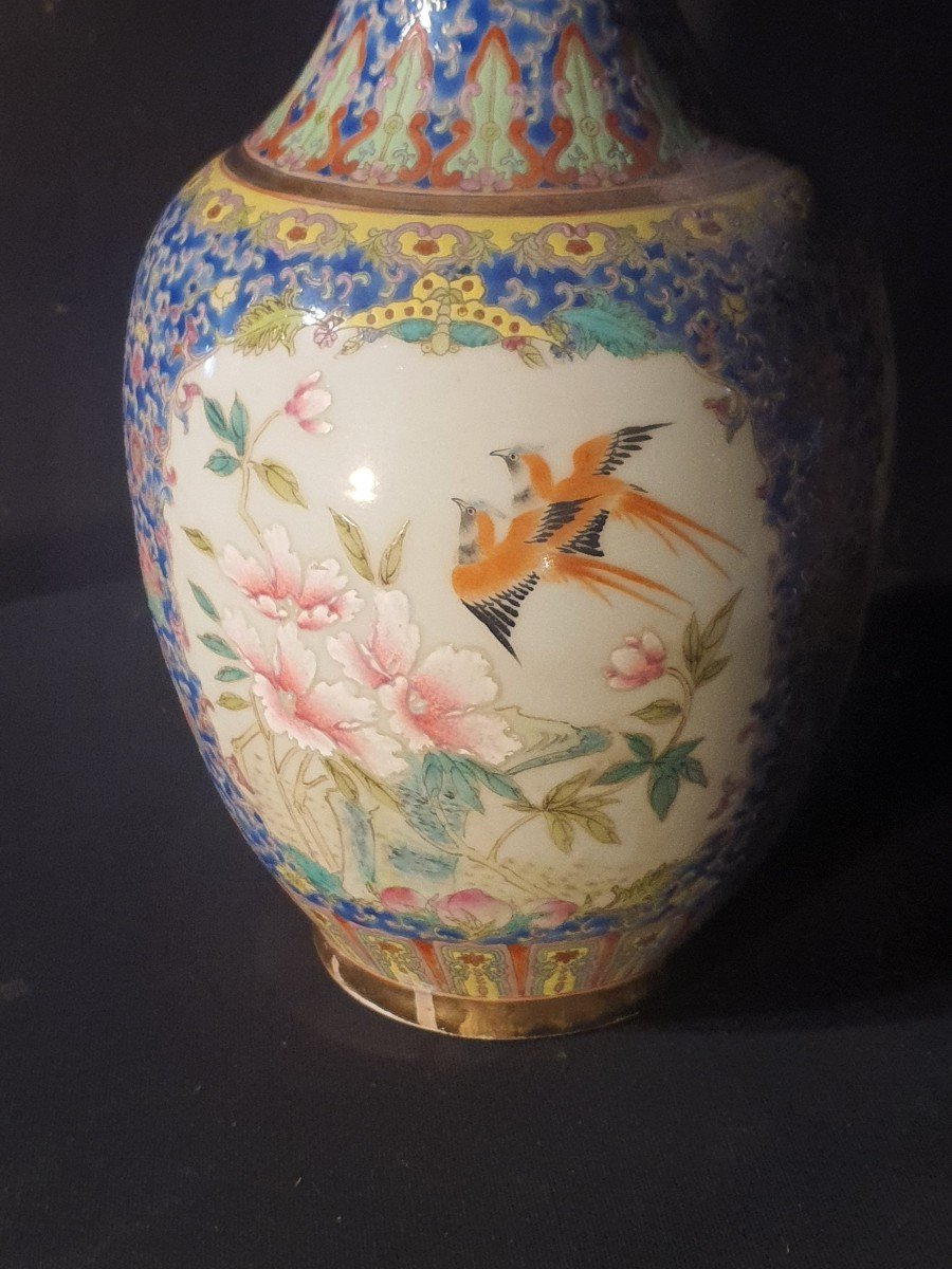 Vase Chine Famille Rose , Signé.-photo-4