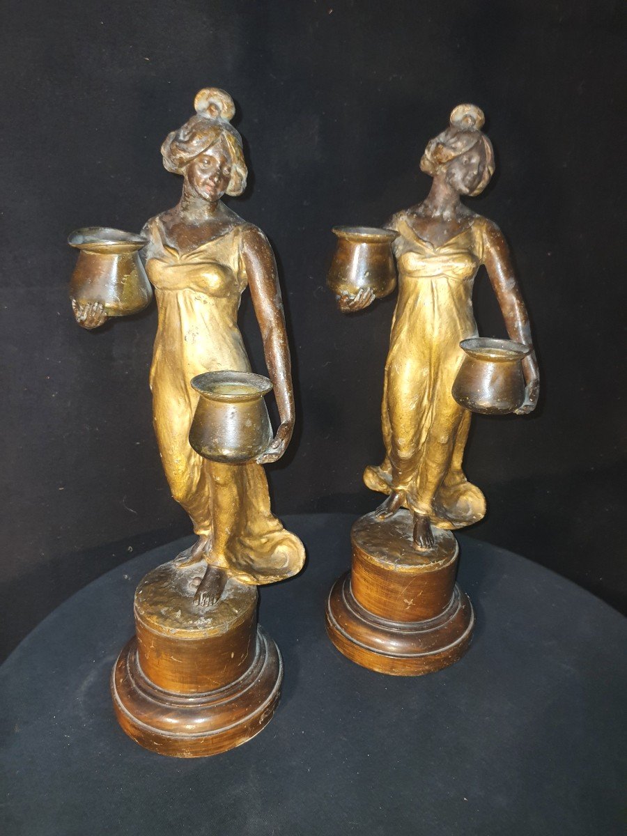 Pair Of Sculptures, Water Carriers. Art Nouveau.