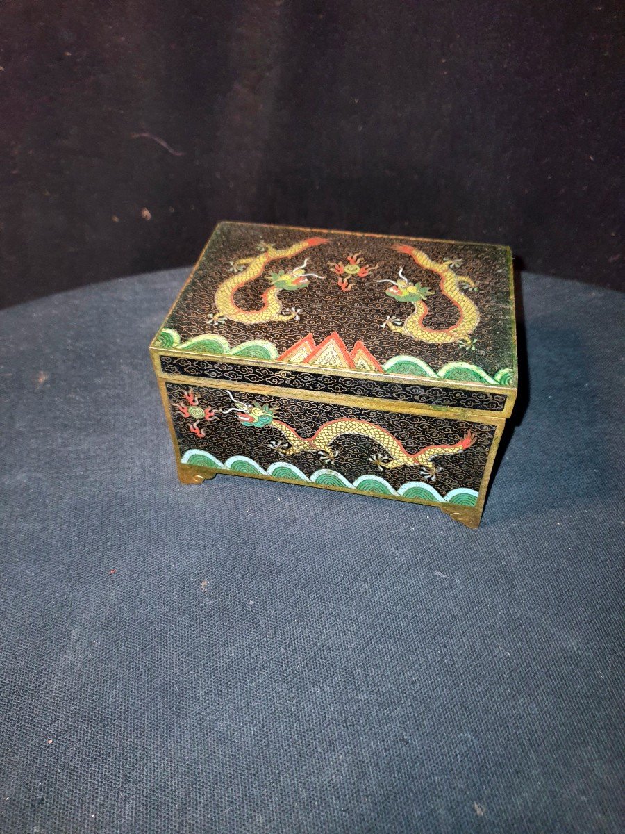 Cloisonne Bronze Box, China, With Dragons.-photo-2