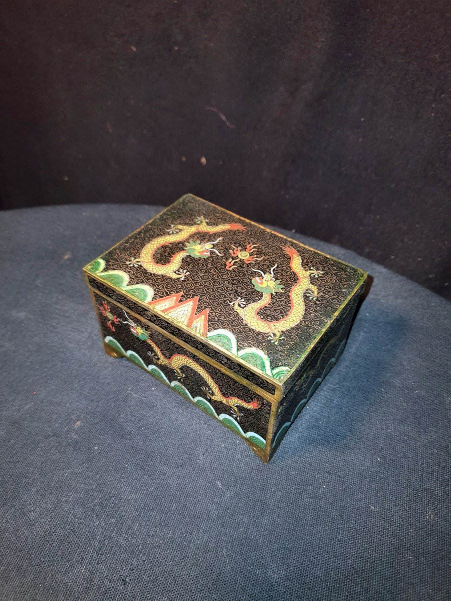 Cloisonne Bronze Box, China, With Dragons.-photo-2