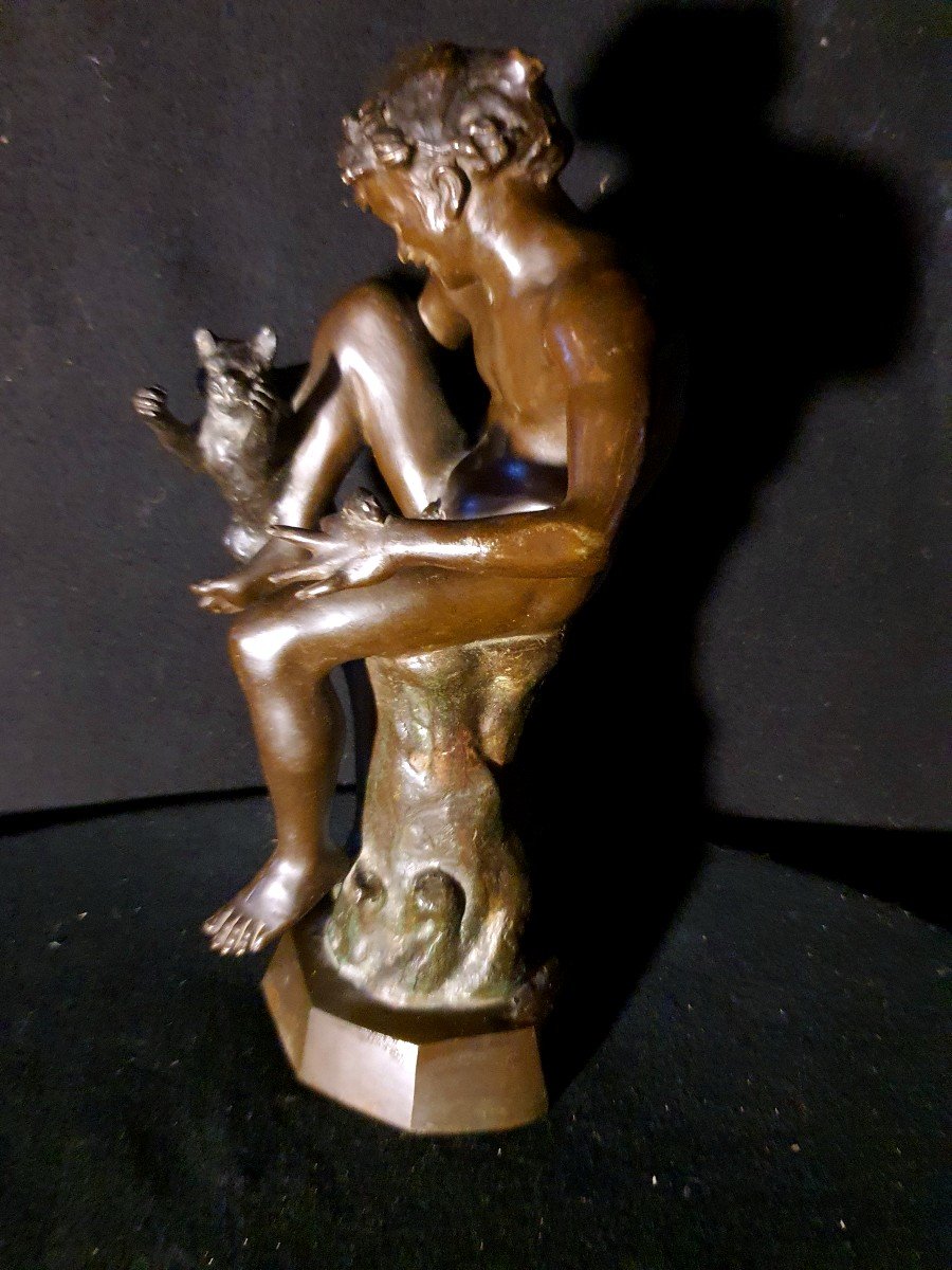 Wildlife Sculpture With Cat And Mouse Dlg Carpeaux.-photo-3