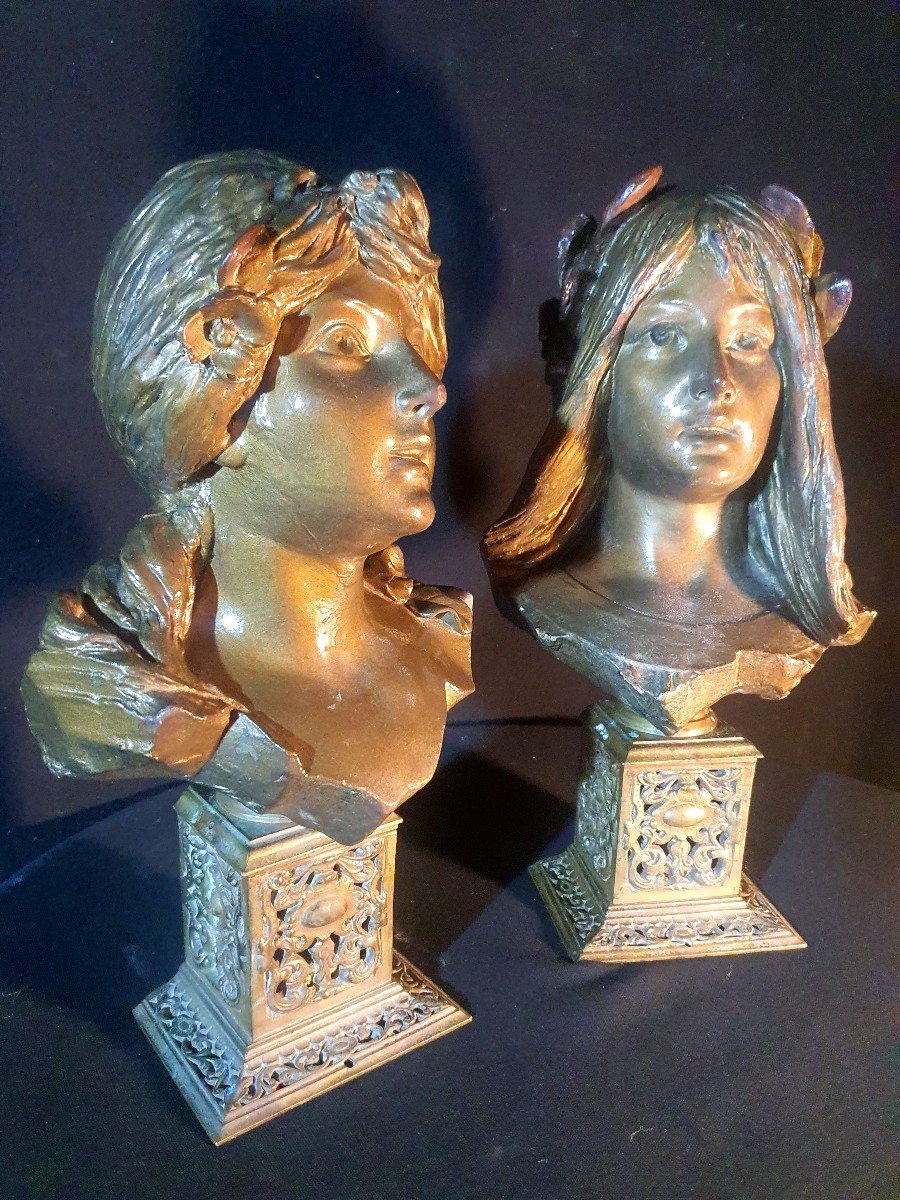 Pair Of Terracotta Busts Taste E Villanis.-photo-3