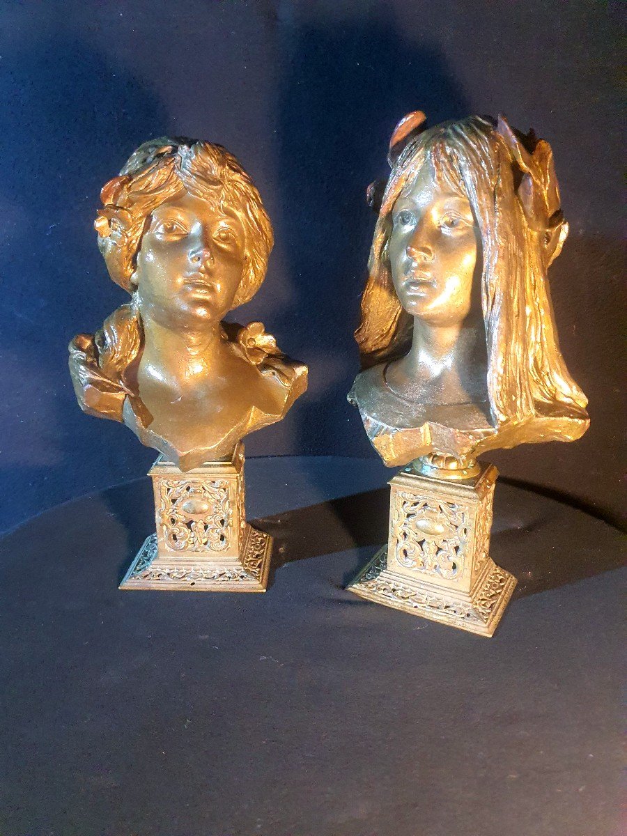 Pair Of Terracotta Busts Taste E Villanis.-photo-4