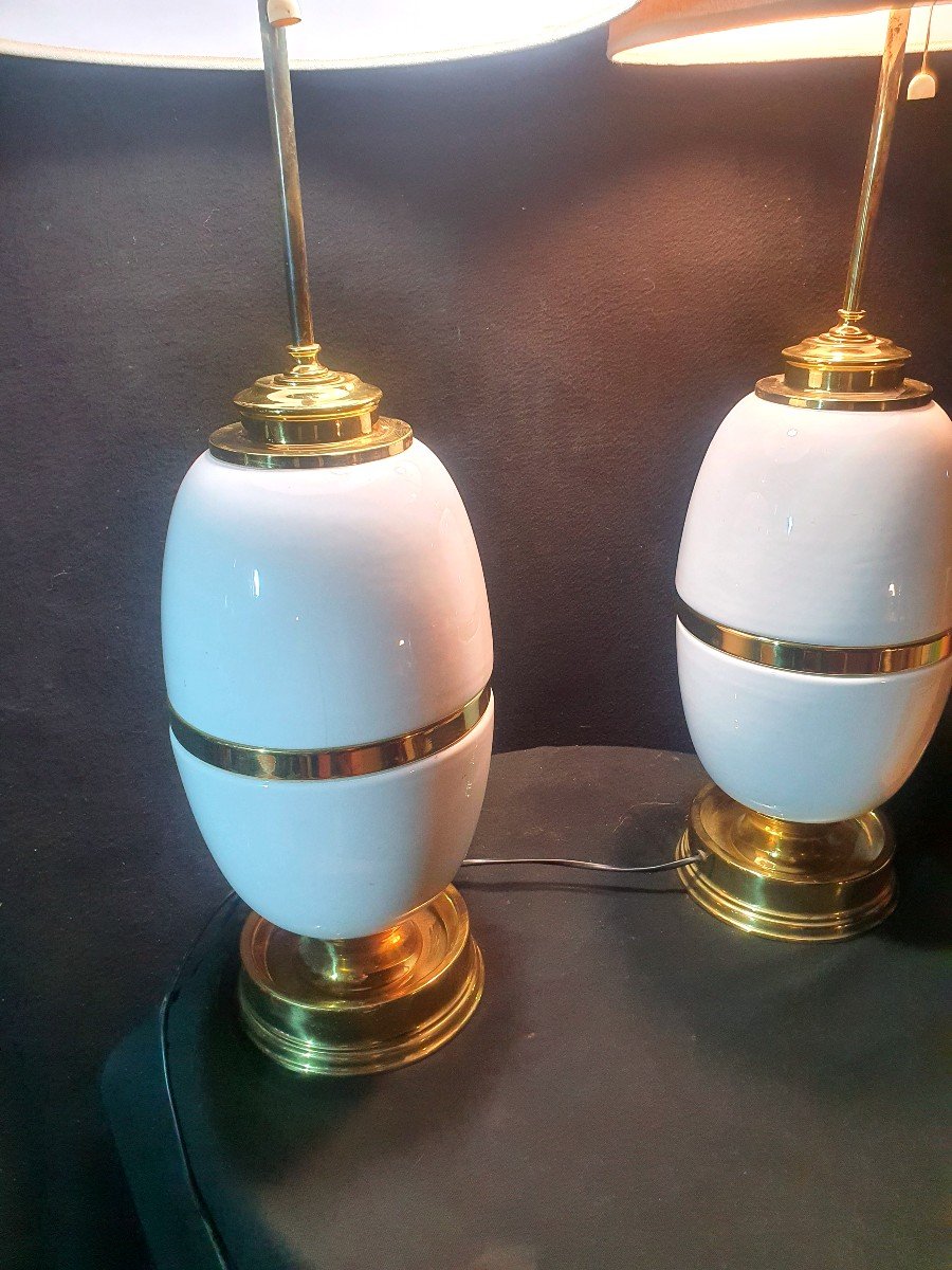 Pair Of Vintage Neo Classic Lamps, White And Gold.-photo-3