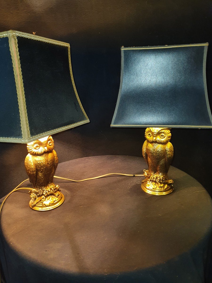 Pair Of Lamps Owls, Owls, Deknudt.-photo-2