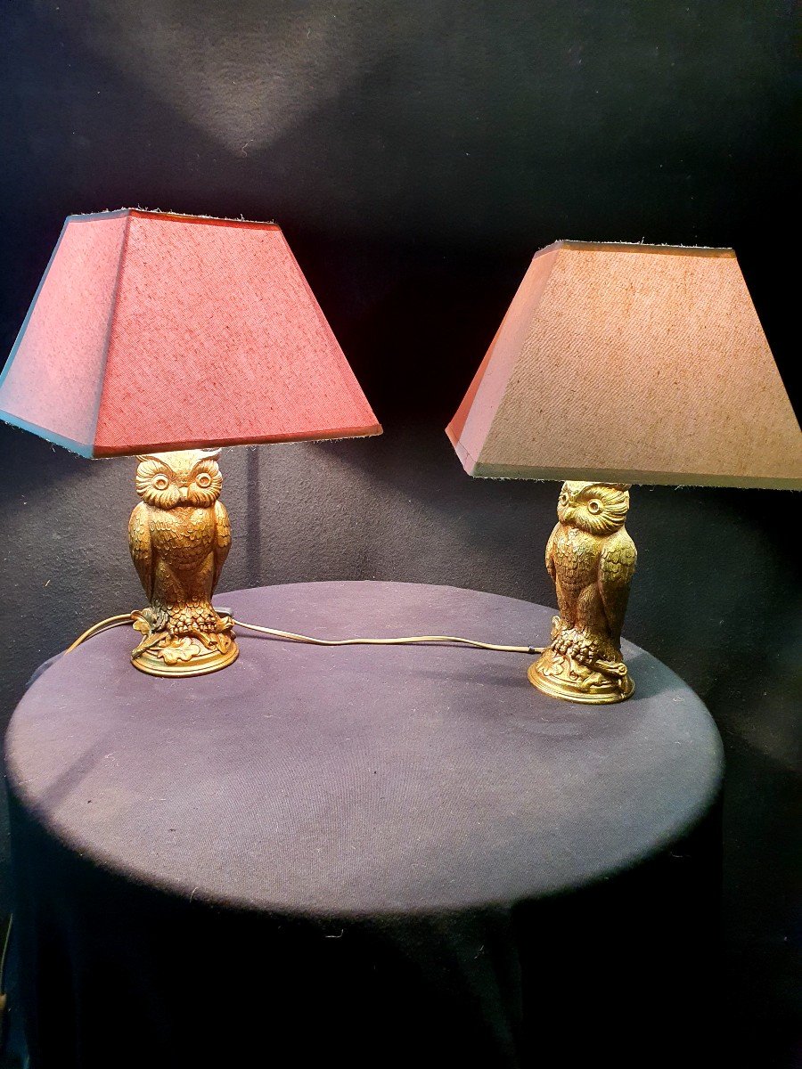 Pair Of Lamps Owls, Owls, Deknudt.-photo-3