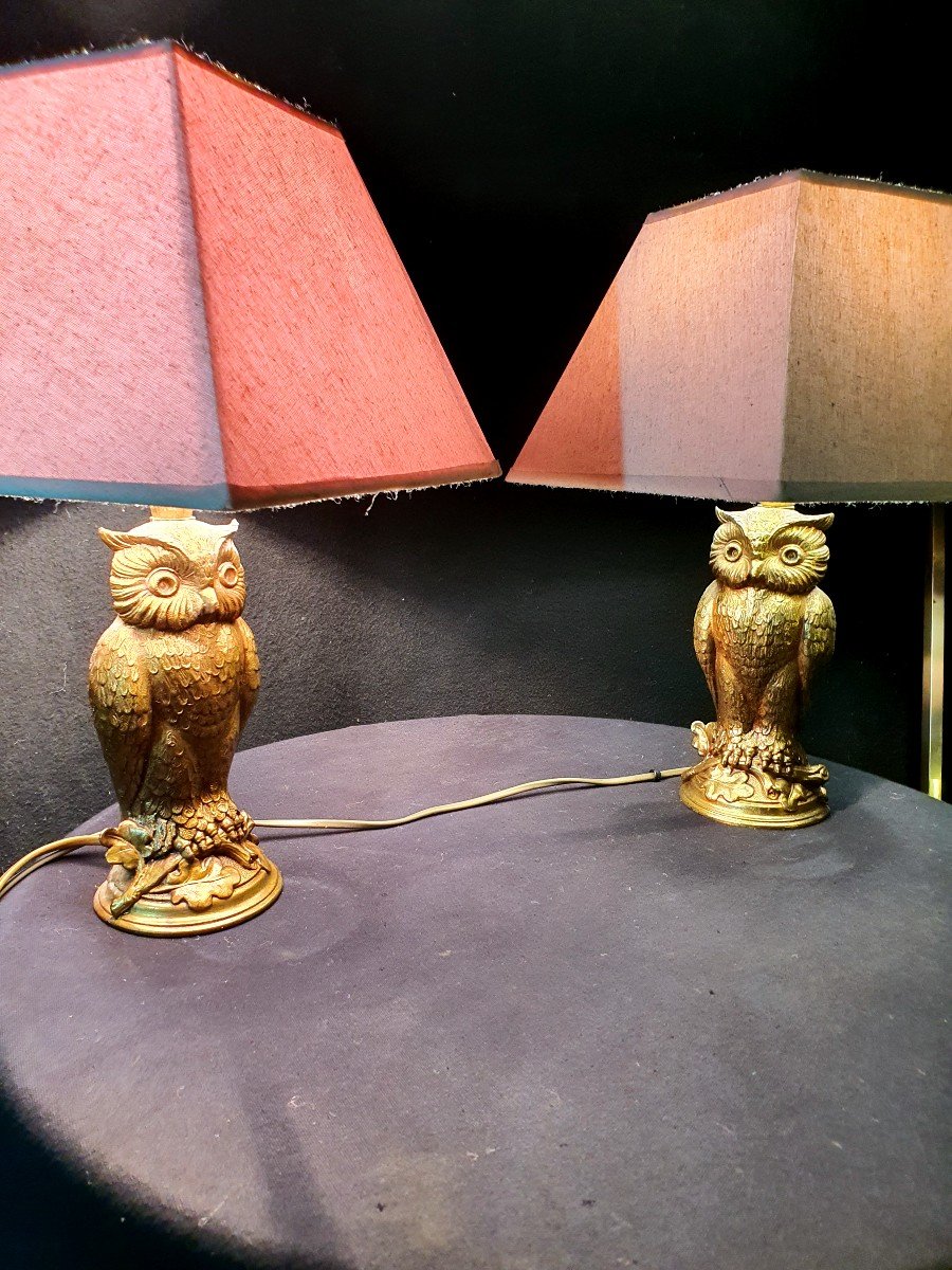 Pair Of Lamps Owls, Owls, Deknudt.-photo-4