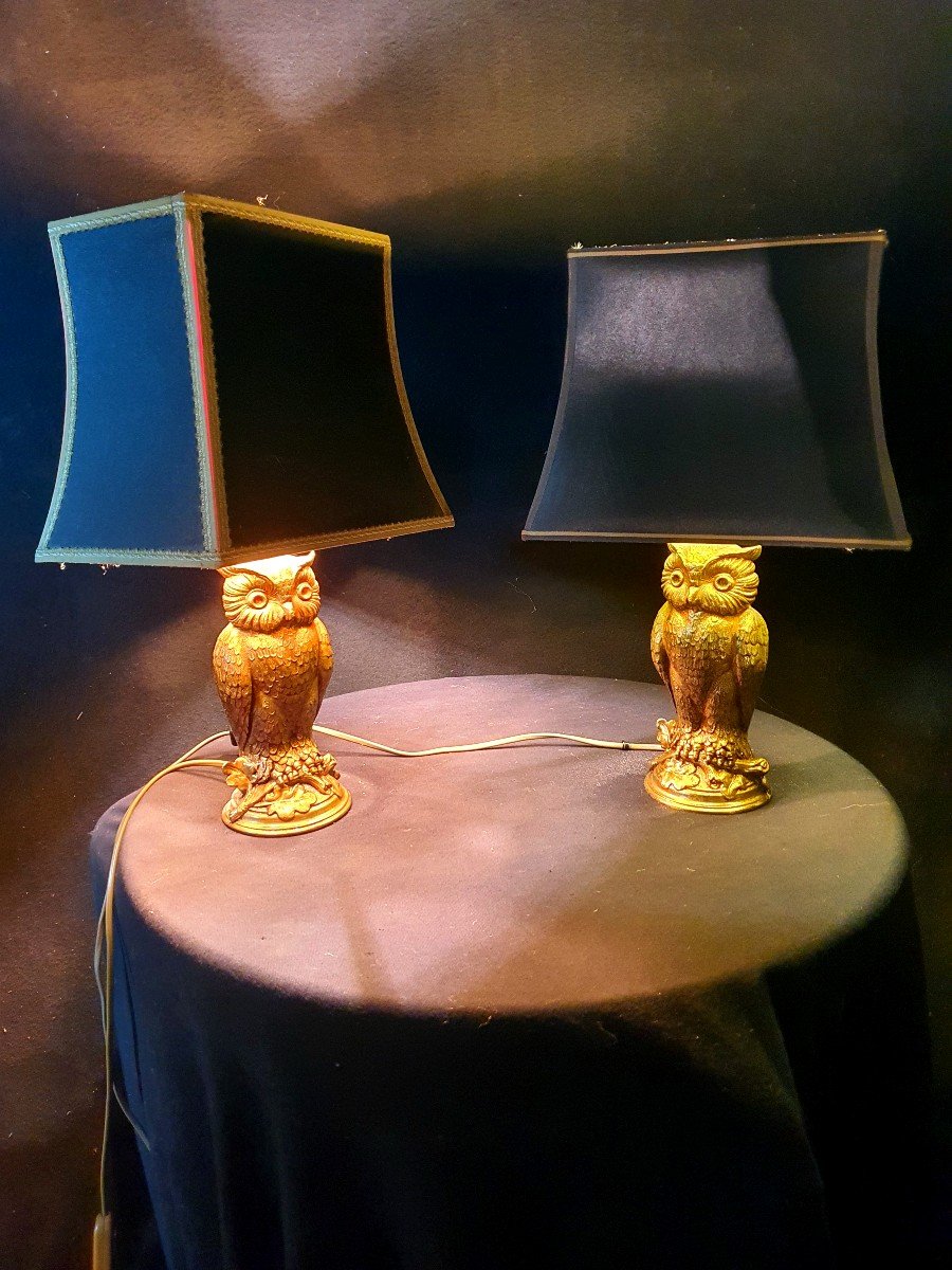 Pair Of Lamps Owls, Owls, Deknudt.