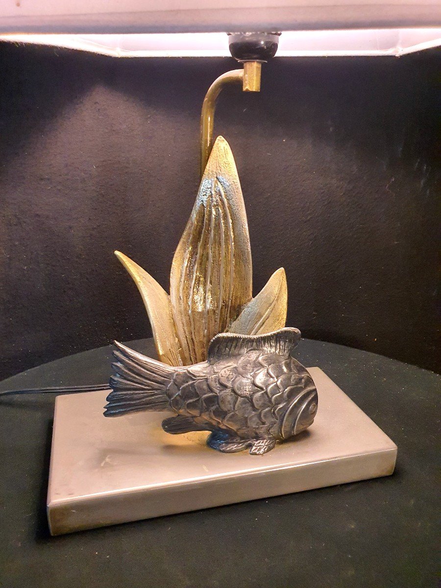 Bronze Lamp Fish In Seaweed, Hollywood Regency.-photo-2