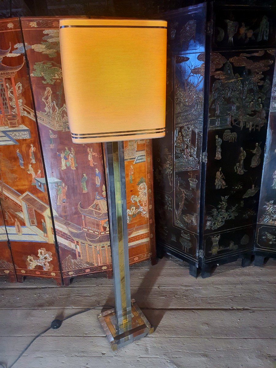 Chrome And Gold Floor Lamp Willy Rizzo.-photo-2