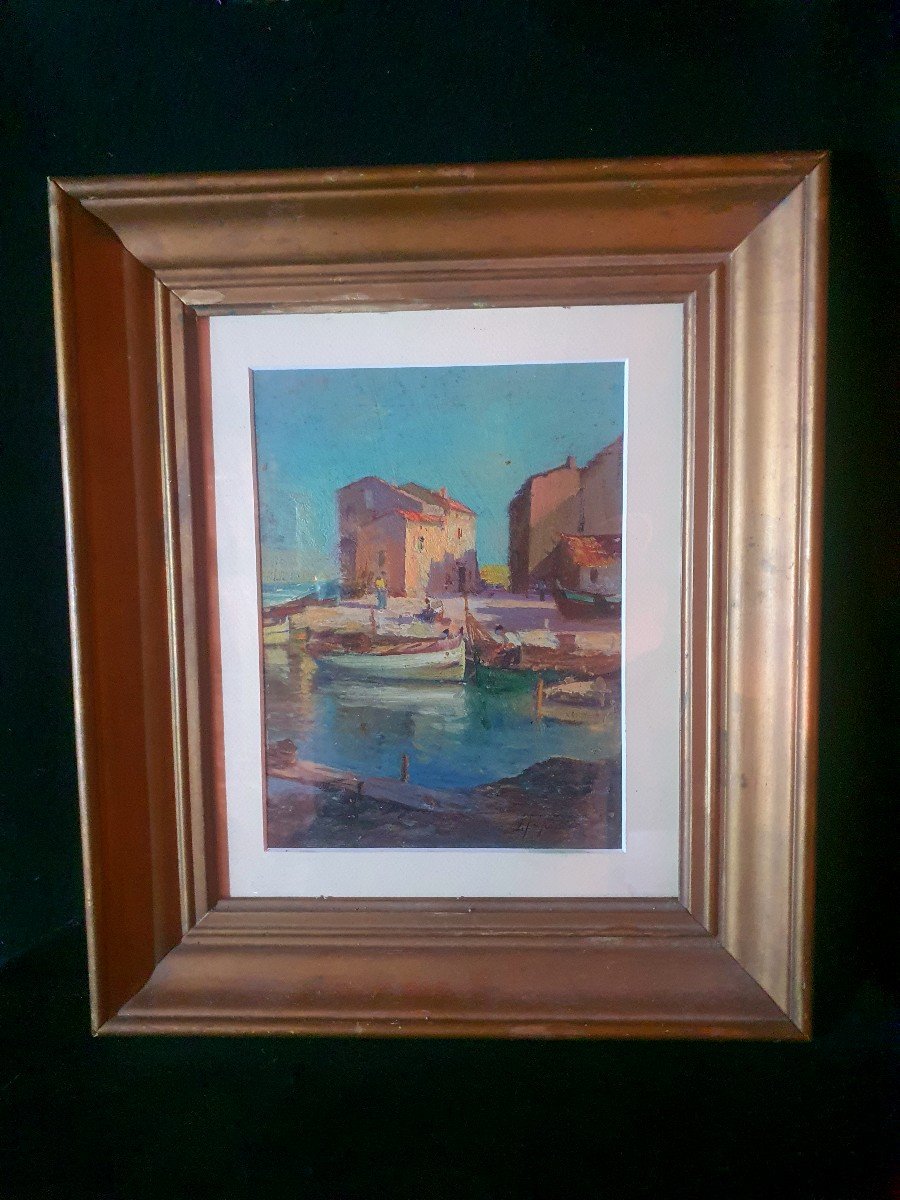 Painting Port Du Midi, French Riviera, Louis Tapissier.-photo-2