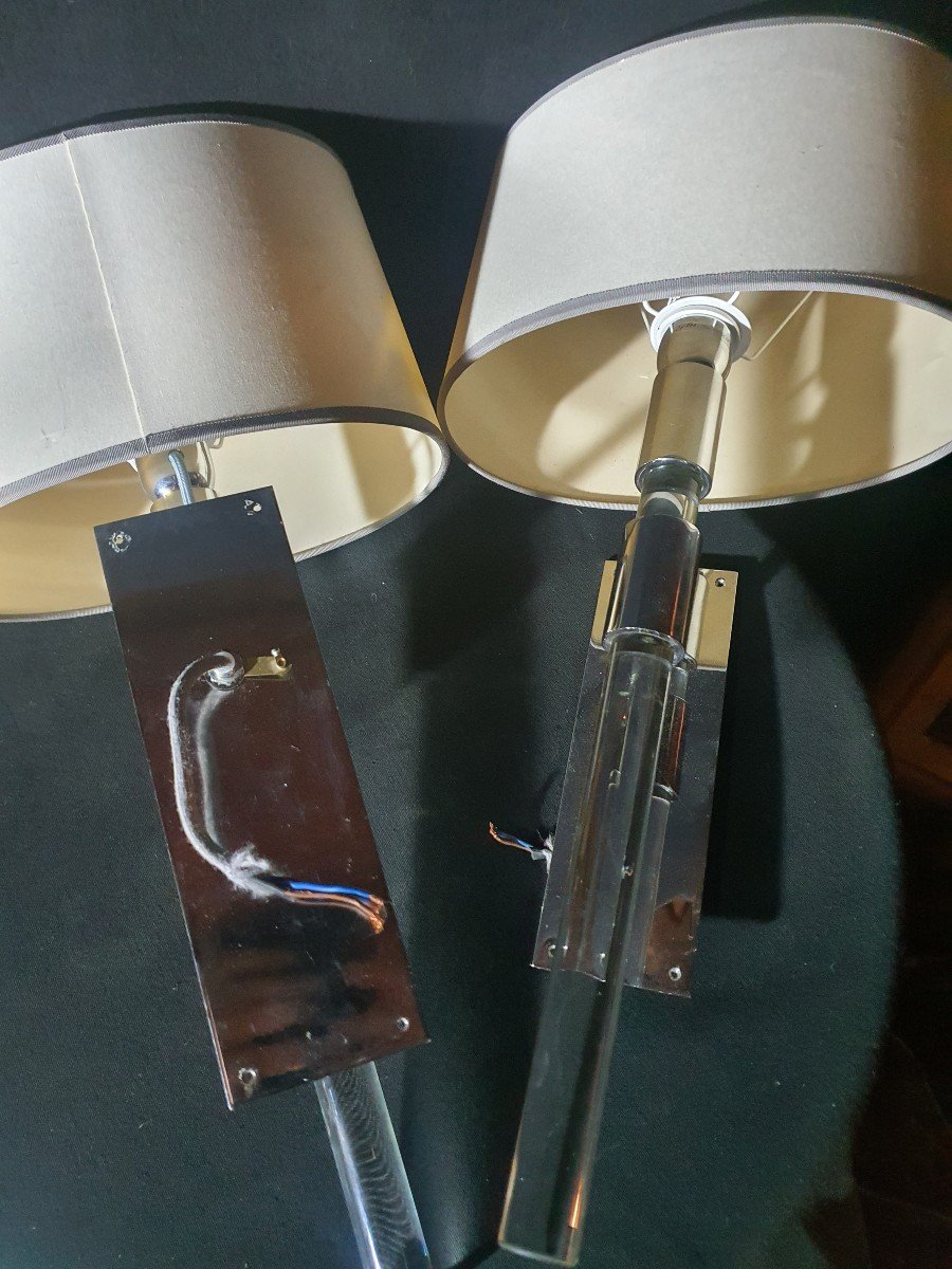 Pair Of Wall Lights 60 70 Lucite And Chrome.-photo-4