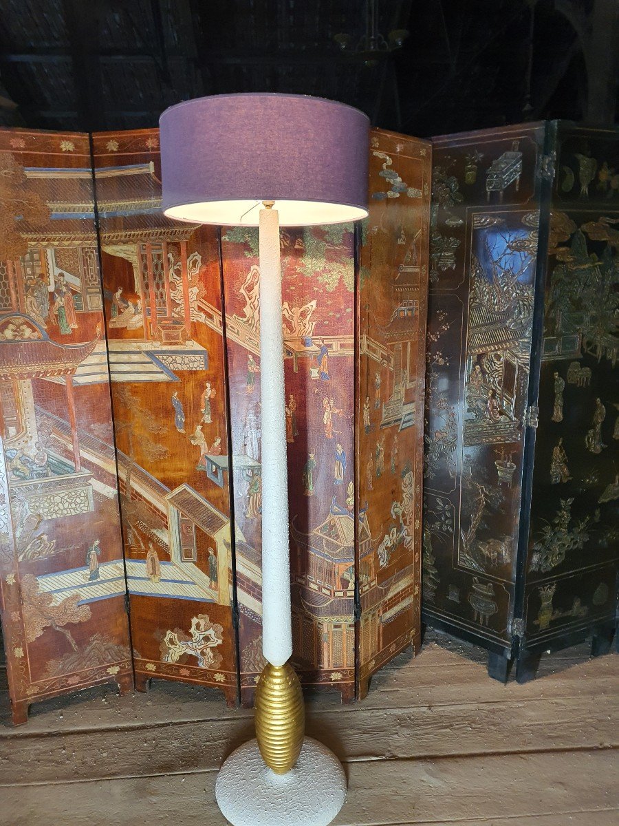 Art Deco Golden Wood Floor Lamp Attributed Dominique.-photo-2