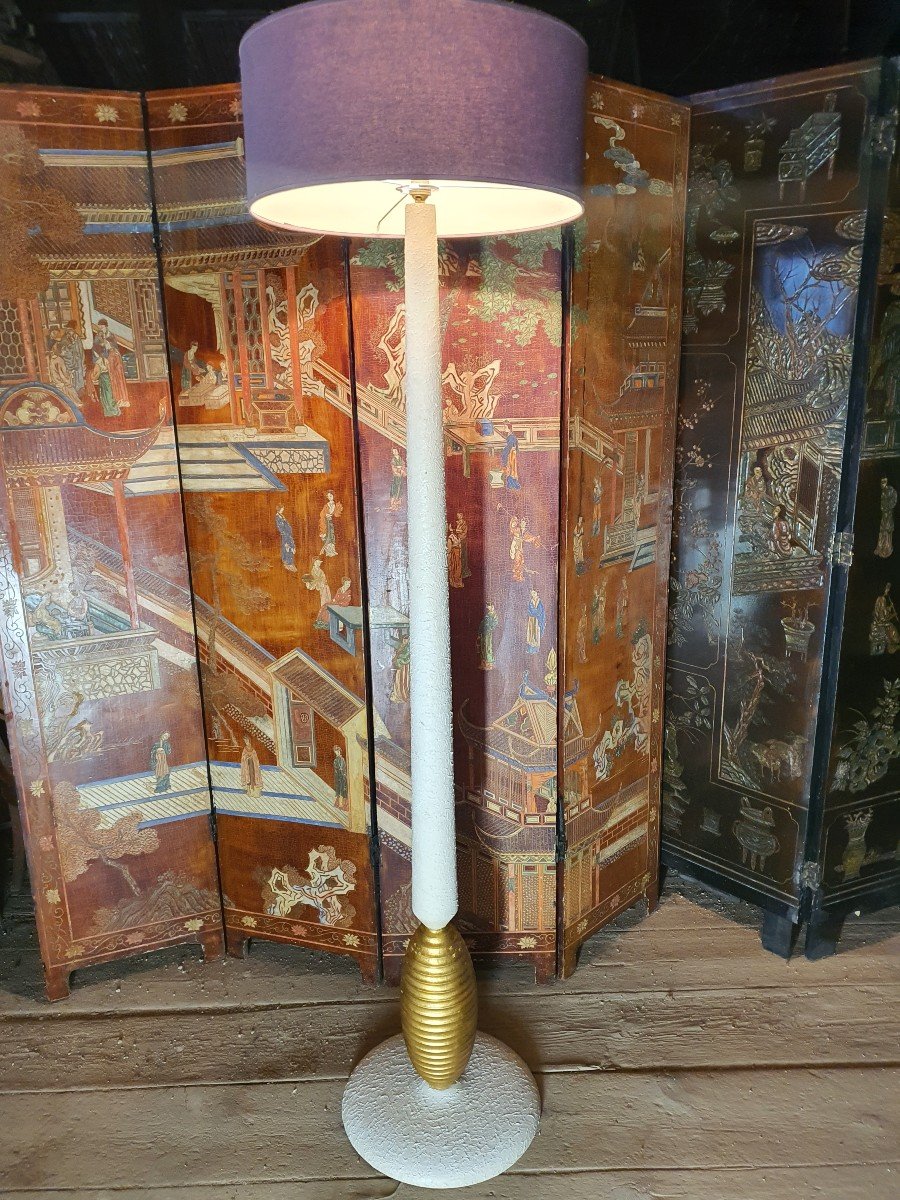 Art Deco Golden Wood Floor Lamp Attributed Dominique.-photo-3