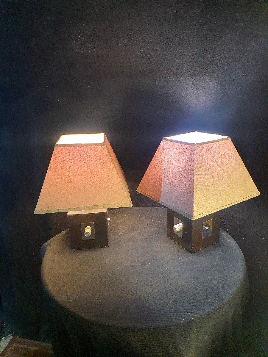 Paire De Lampes Vintage Cuir .-photo-2