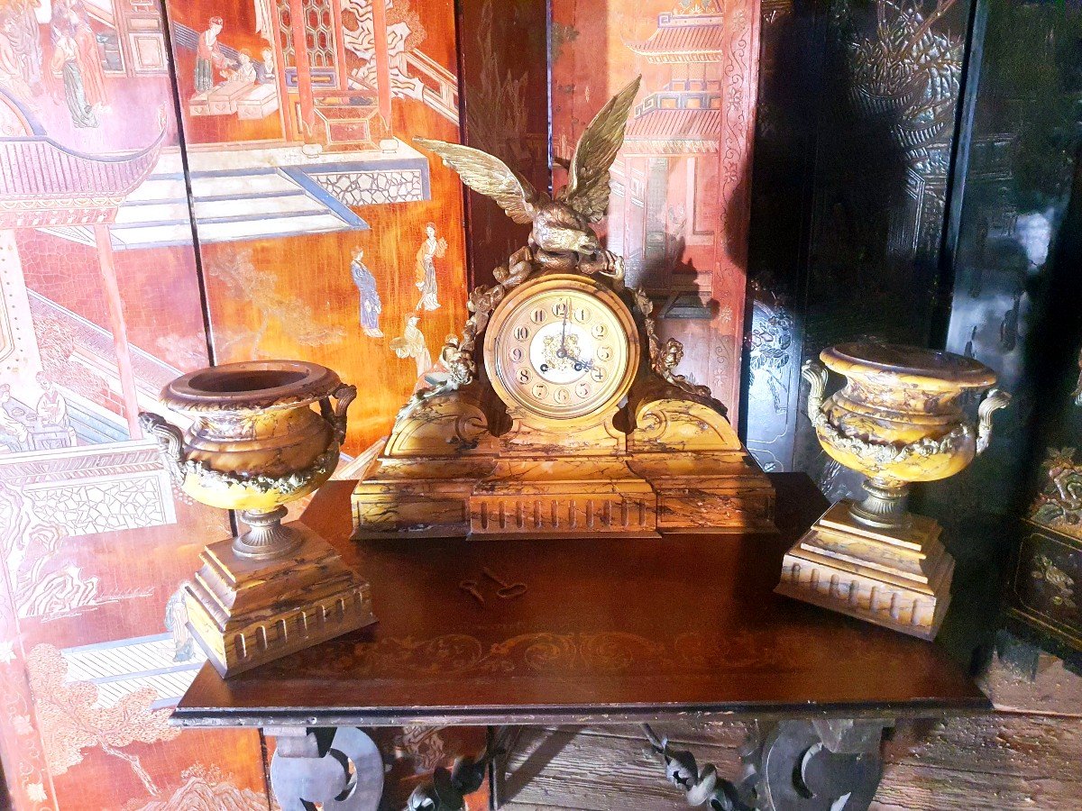 Pendule Garniture à L Aigle Bronze Doré. -photo-2