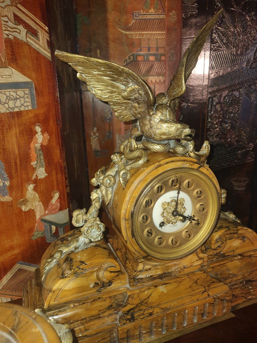 Pendule Garniture à L Aigle Bronze Doré. -photo-1