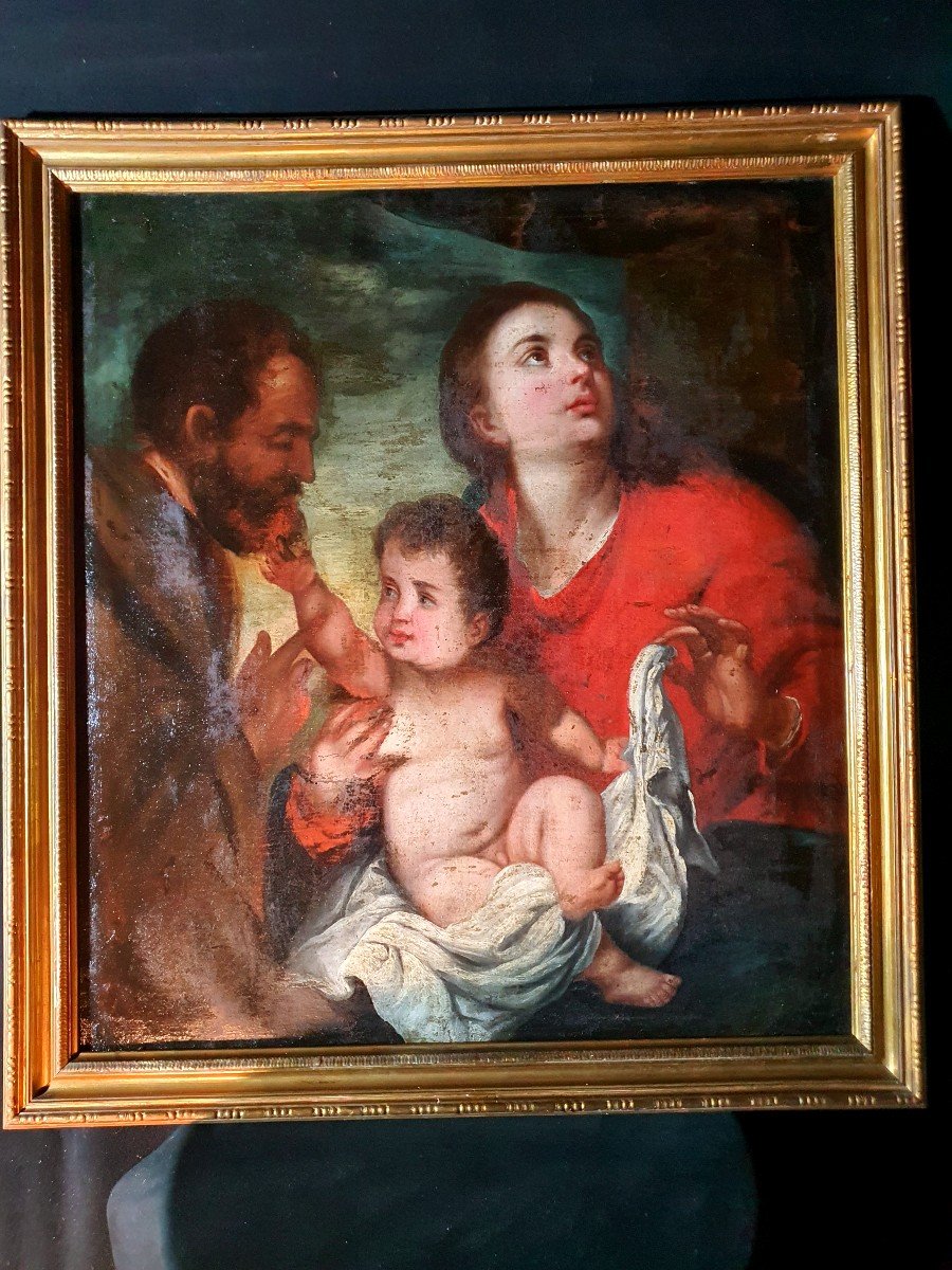 Holy Family Painting XVII Century School Spain Italy.-photo-2