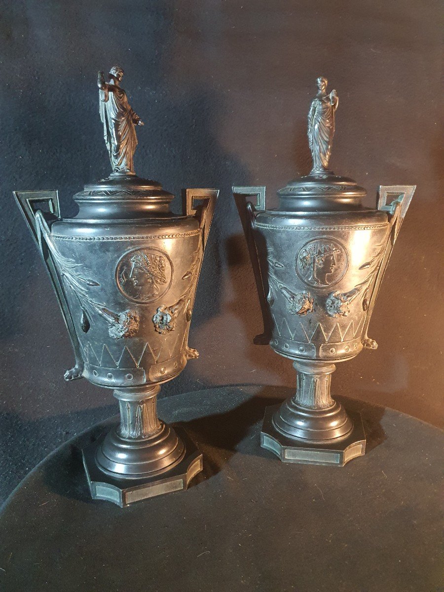 Pair Of Cassolettes, Antique Urns, Neo Classics.-photo-3