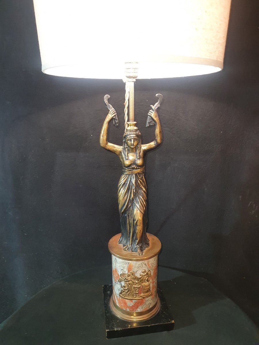 Lampe Bronze Cariatide retour d Égypte. -photo-3